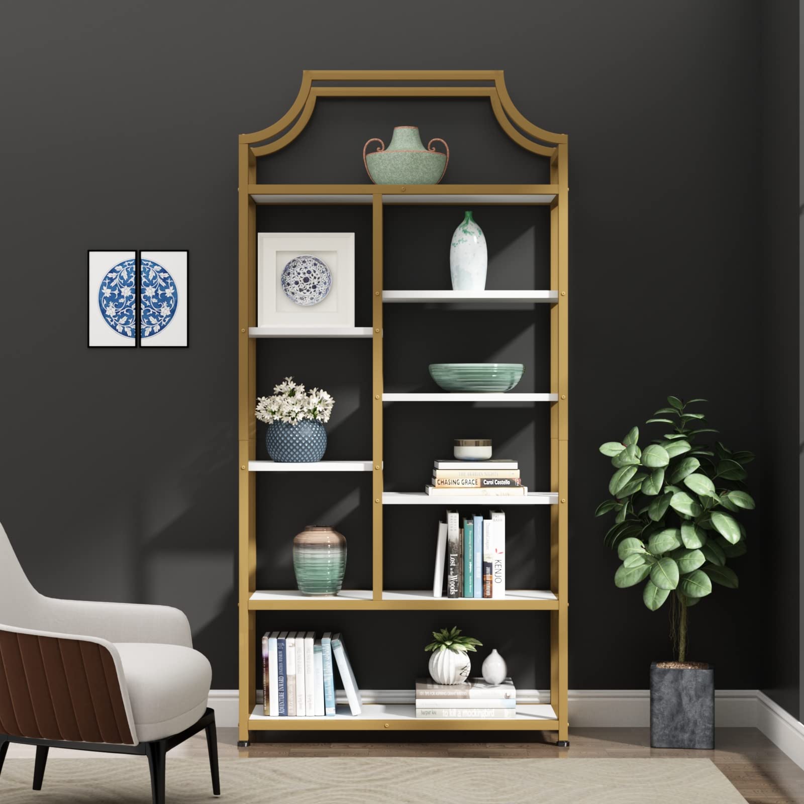 Loomie 8-Open Shelf Bookshelf Tall Storage Display Modern Open Book Case