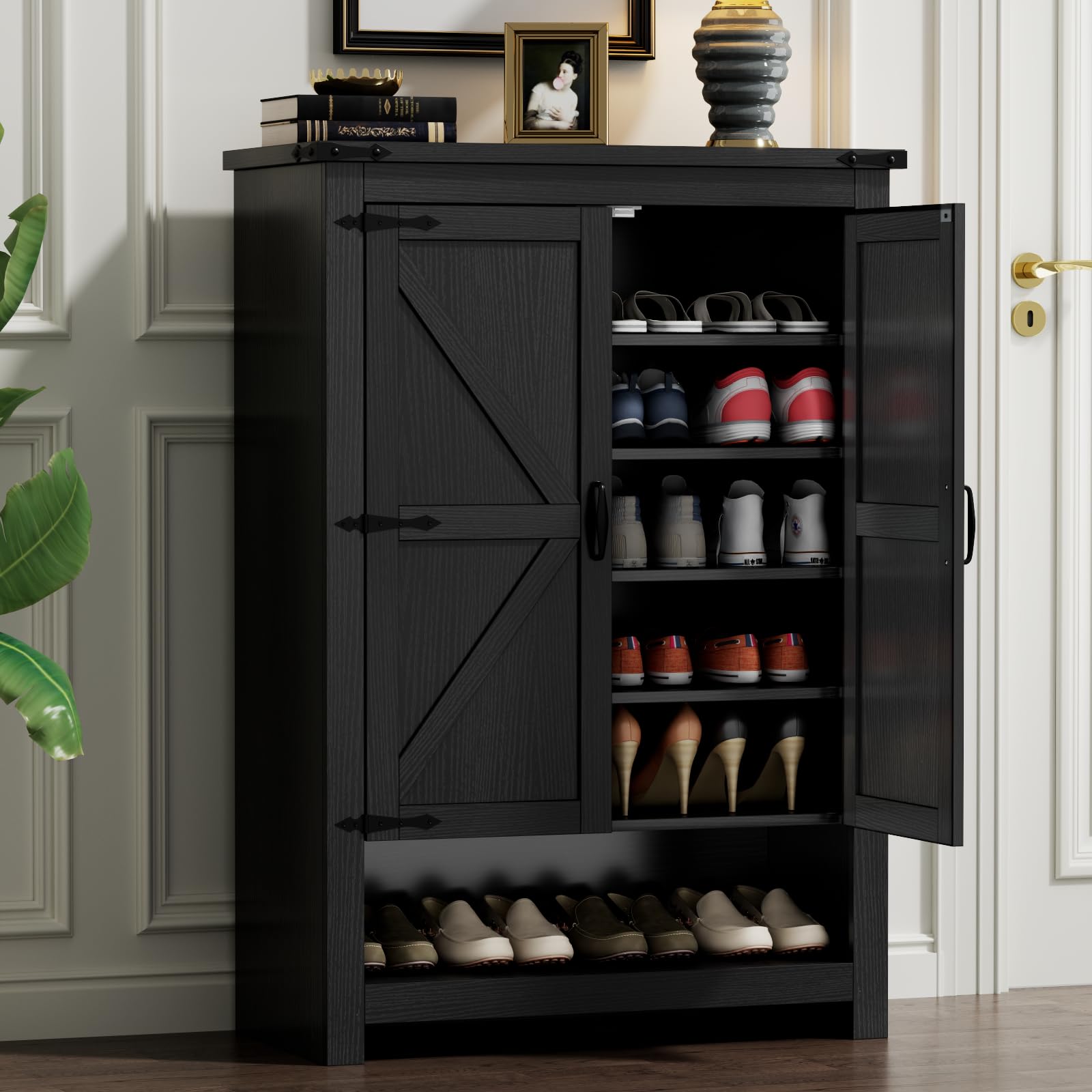 Loomie Shoe Cabinet with Doors, 7-Tier 28 Pair Shoe Cabinet Storage for Entryway, Hidden Narrow Shoe Cabinets with Adjustable Shelves