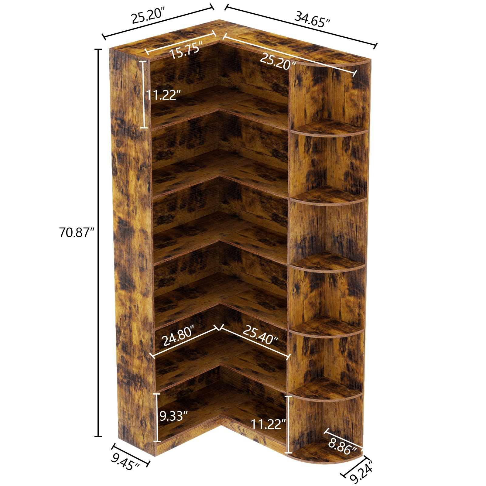 Loomie White Book Shelf, 6 Tiers Shelf Large Tall Corner Etagere Bookcase with Full Baffle, L-Shaped Modern Storage Display Industrial Bookshelves