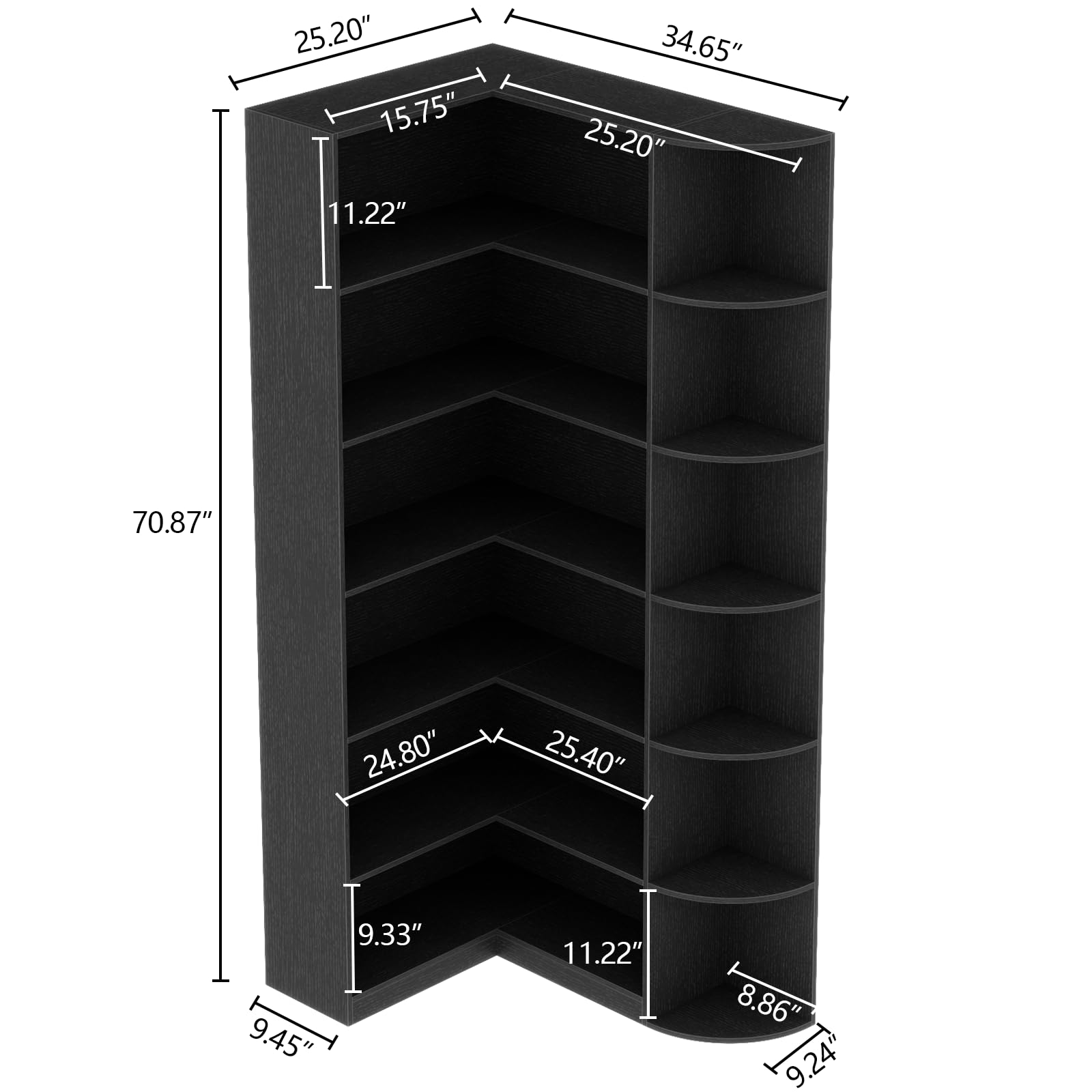 Loomie White Book Shelf, 6 Tiers Shelf Large Tall Corner Etagere Bookcase with Full Baffle, L-Shaped Modern Storage Display Industrial Bookshelves