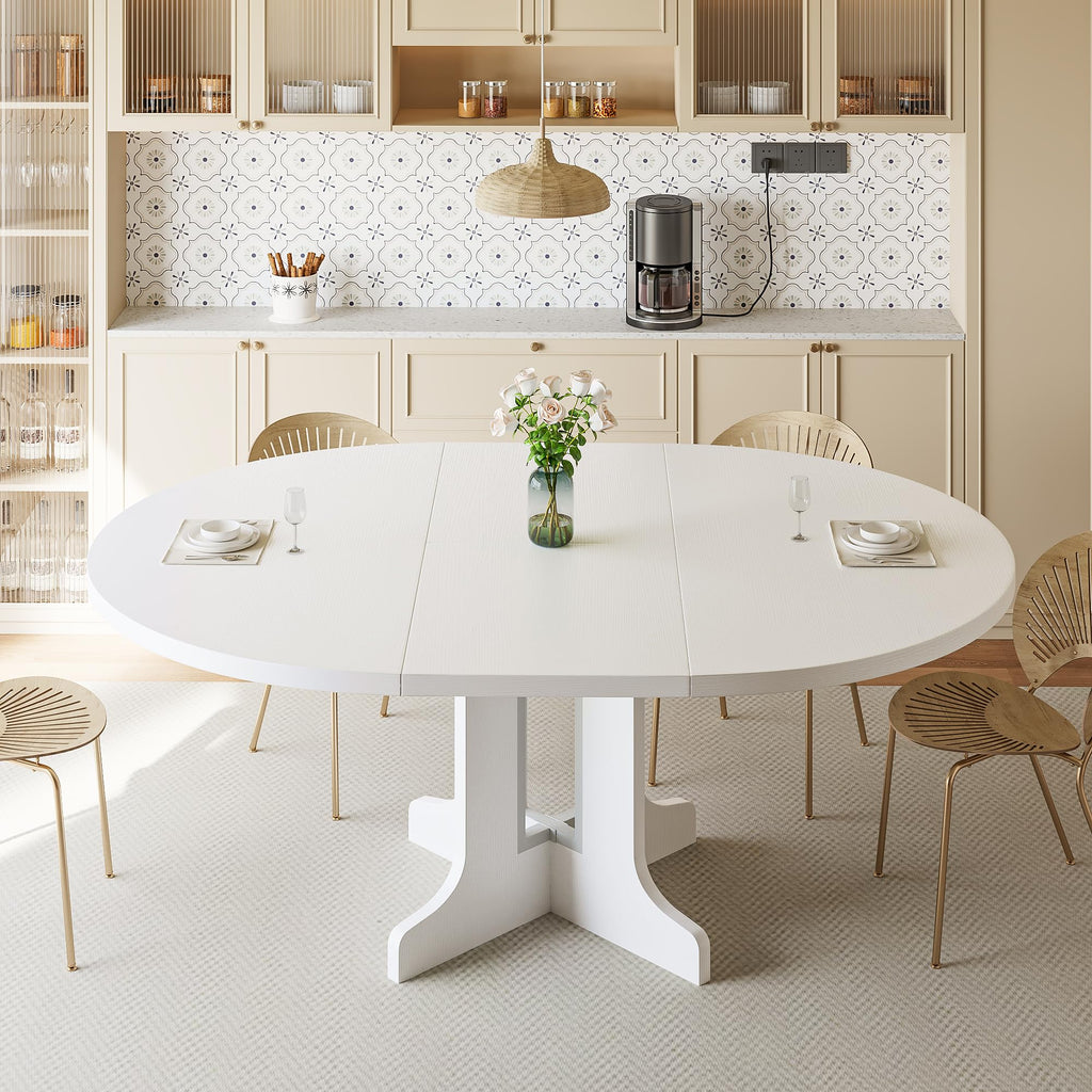 iPormis 59" Extendable Round Dining Table for 4-6, Modern Kitchen Table with Heavy Duty Pedestal Base & Wooden Top