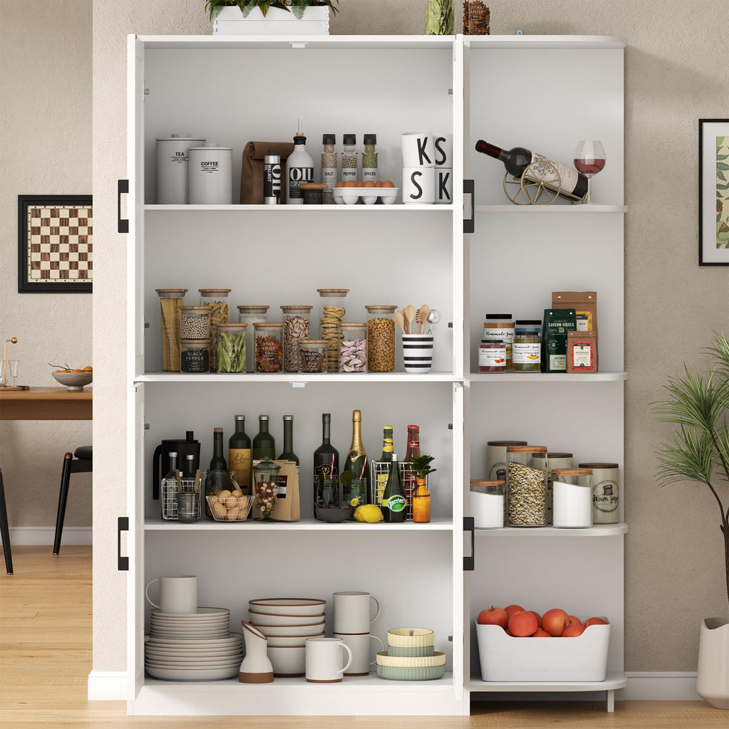 Loomie Kitchen Pantry Storage Cabinet, 64" Tall Freestanding Cupboard with Doors & Adjustable Shelves, Food Pantry Cabinet with 5-Tier External Shelf