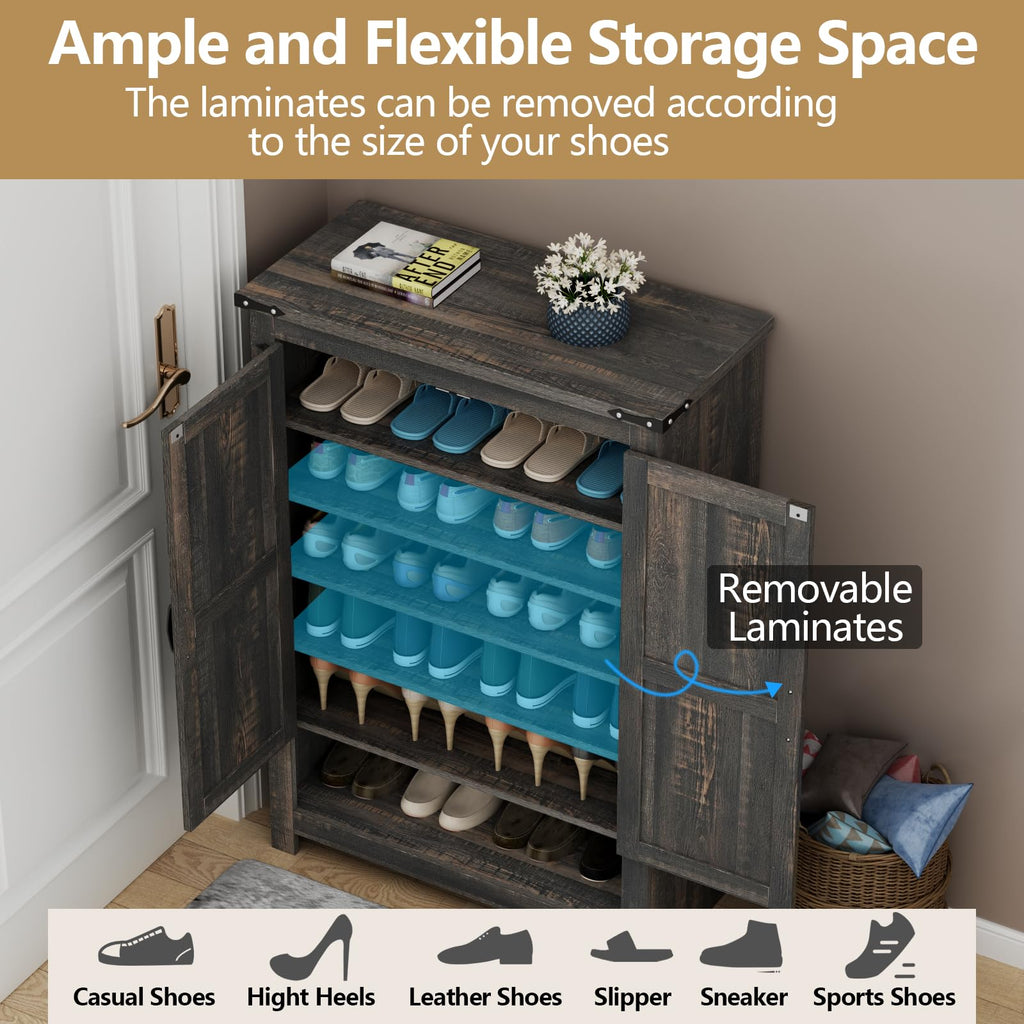 Loomie Shoe Cabinet with Doors, 7-Tier 28 Pair Shoe Cabinet Storage for Entryway, Hidden Narrow Shoe Cabinets with Adjustable Shelves