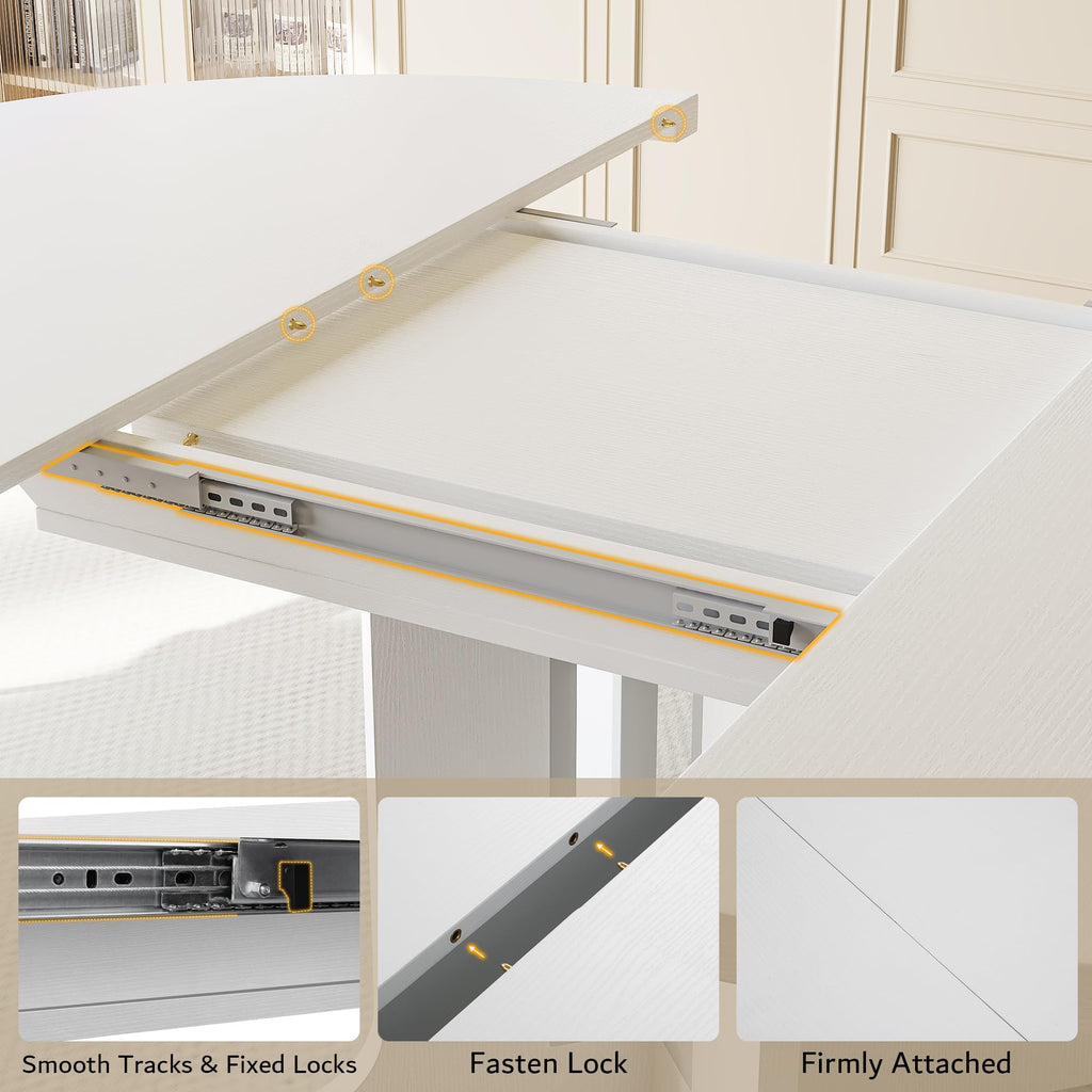 iPormis 59" Extendable Round Dining Table for 4-6, Modern Kitchen Table with Heavy Duty Pedestal Base & Wooden Top