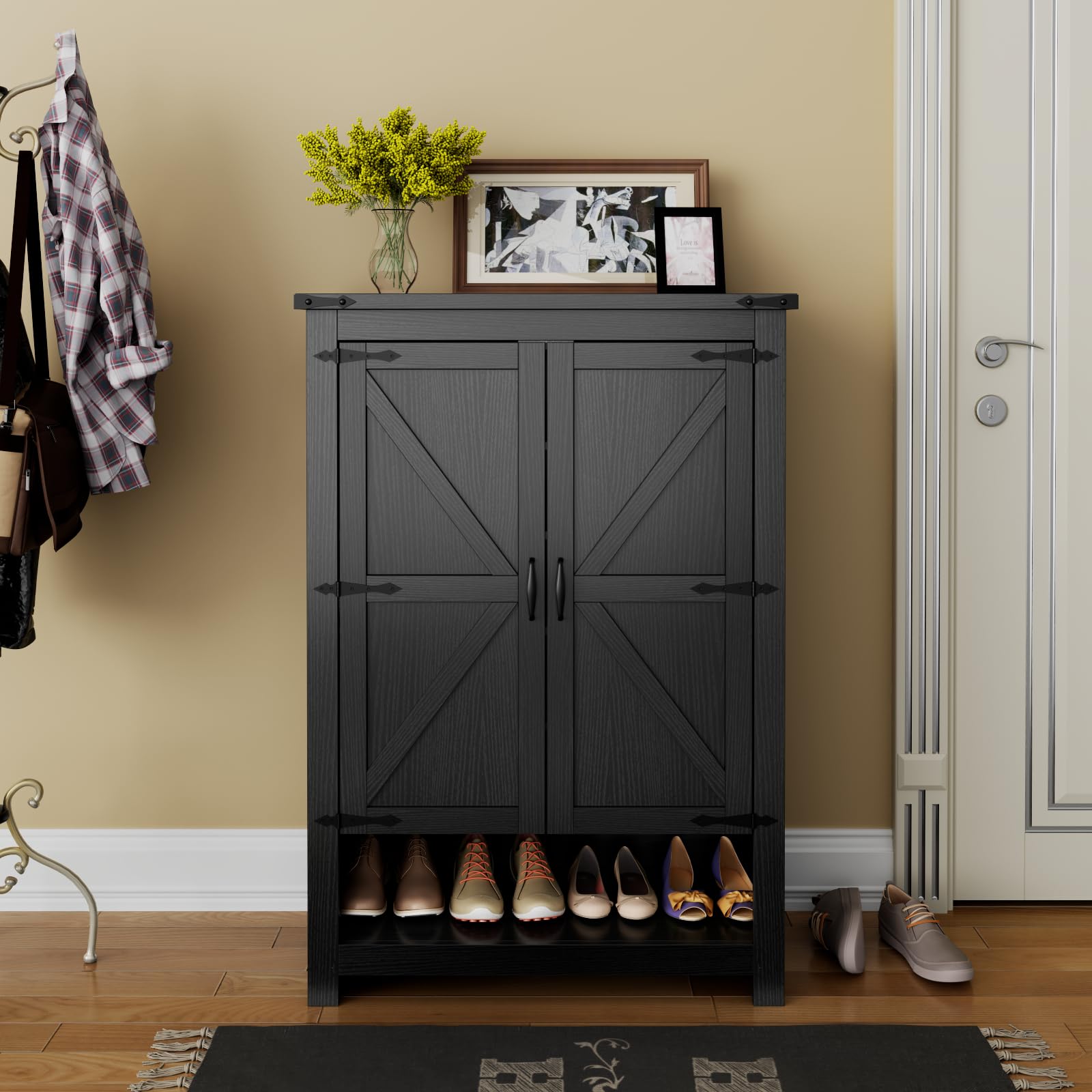 Loomie Shoe Cabinet with Doors, 7-Tier 28 Pair Shoe Cabinet Storage for Entryway, Hidden Narrow Shoe Cabinets with Adjustable Shelves