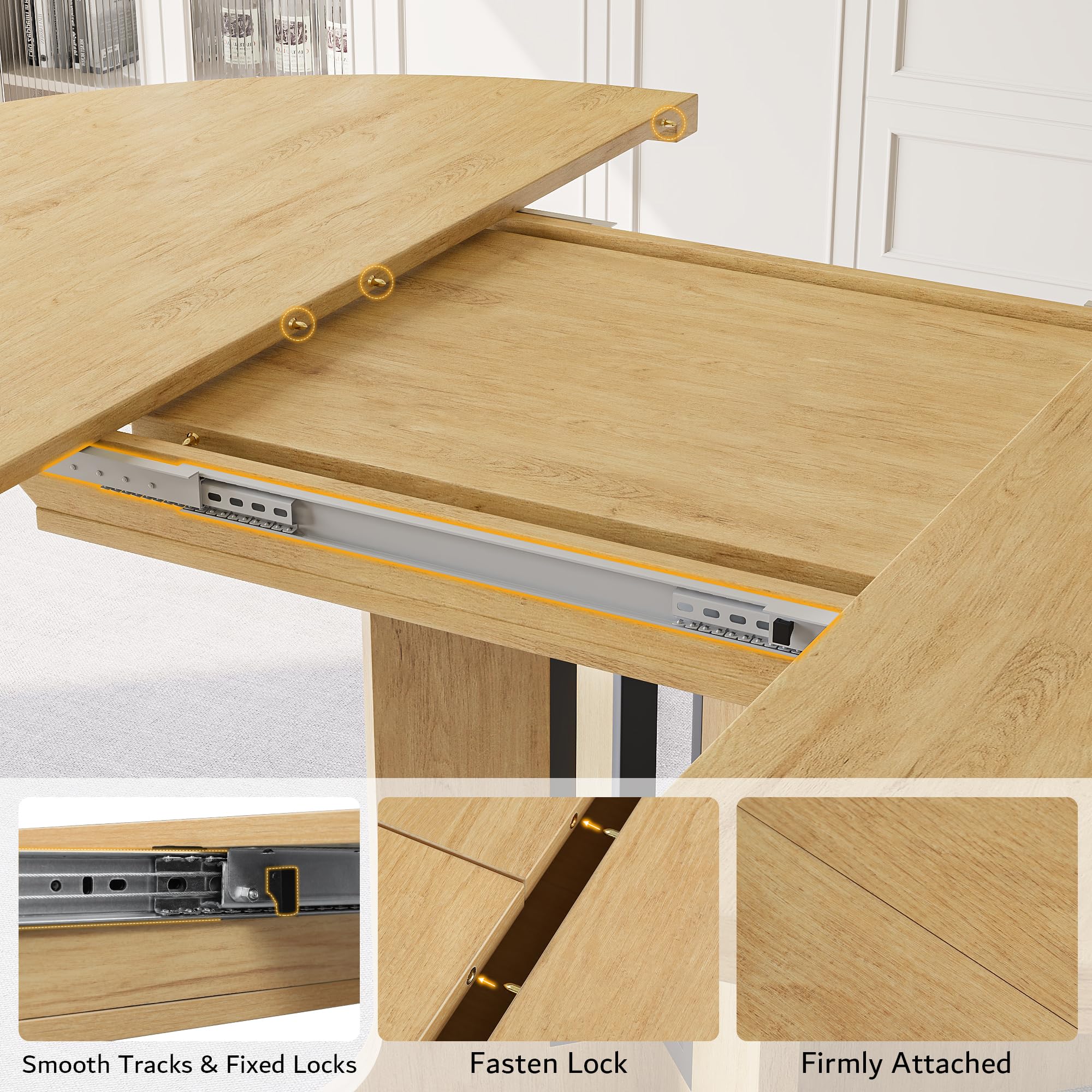 iPormis 59" Extendable Round Dining Table for 4-6, Modern Kitchen Table with Heavy Duty Pedestal Base & Wooden Top