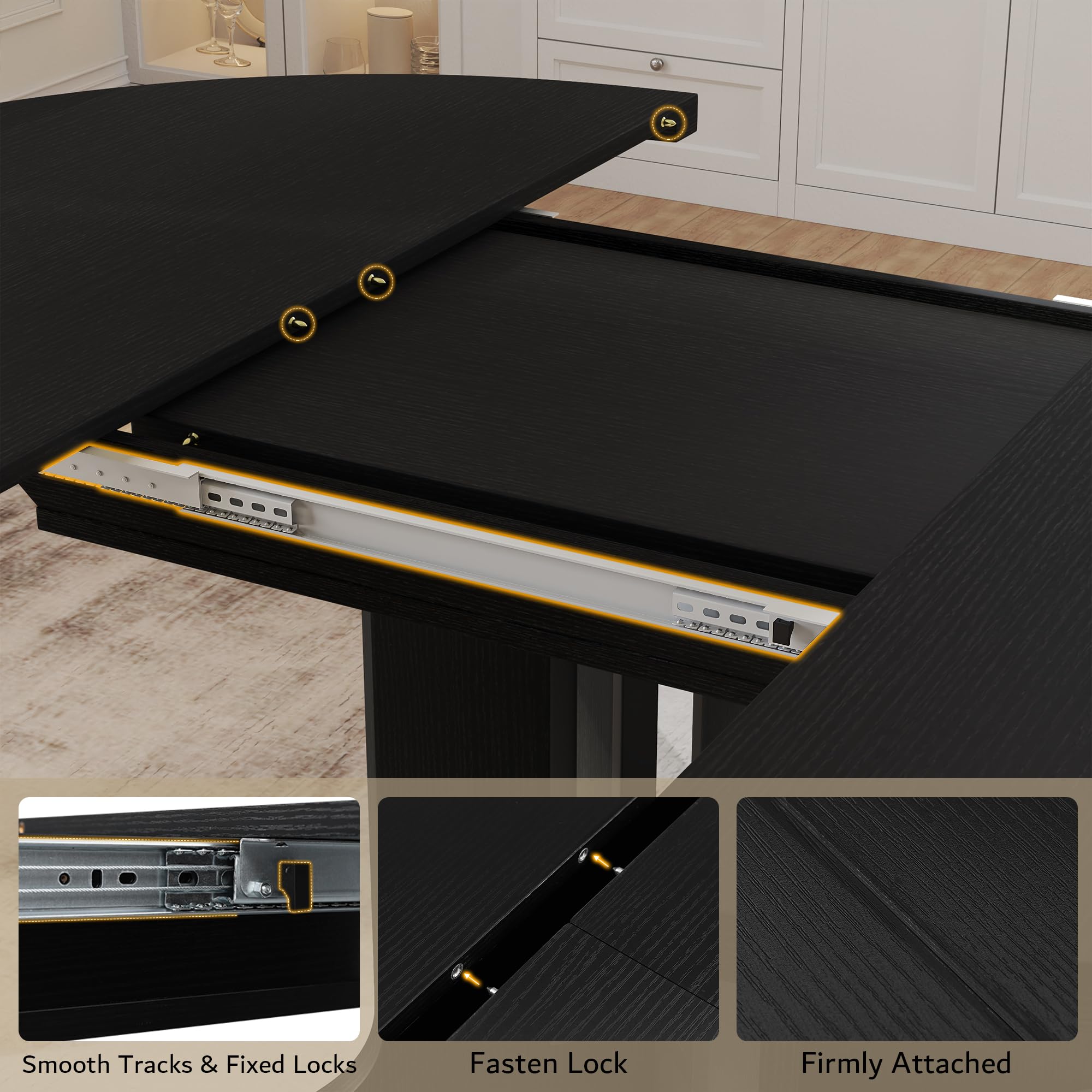 iPormis 59" Extendable Round Dining Table for 4-6, Modern Kitchen Table with Heavy Duty Pedestal Base & Wooden Top