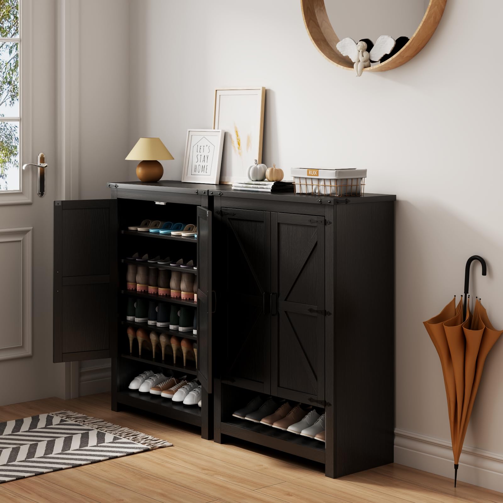 Loomie Shoe Cabinet with Doors, 7-Tier 28 Pair Shoe Cabinet Storage for Entryway, Hidden Narrow Shoe Cabinets with Adjustable Shelves