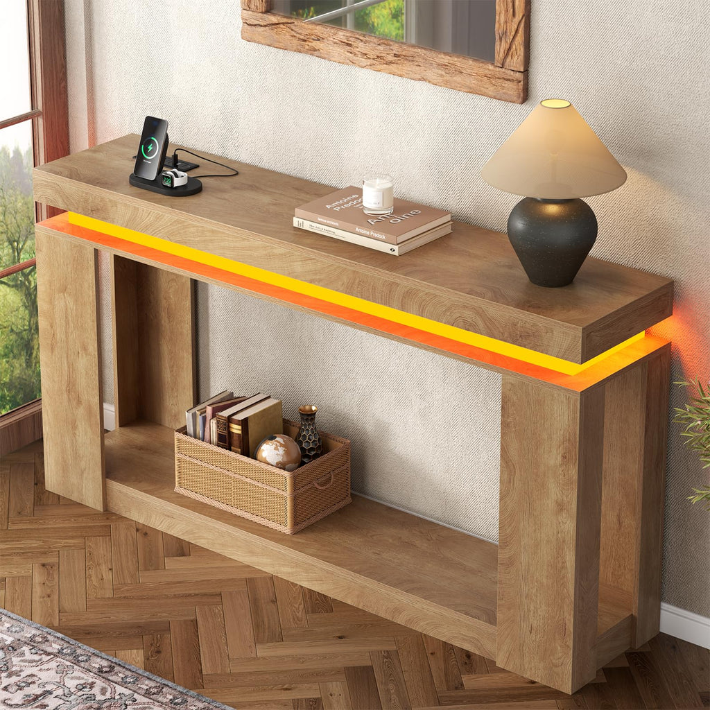 Loomie 63" Long Console Table with LED Lights & Power Outlet