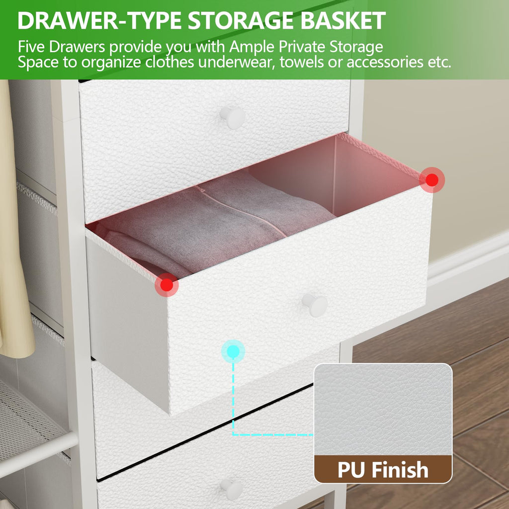 Loomie Heavy Duty Clothes Rack for Hanging Clothes with 5 Shelves & 5 Drawers