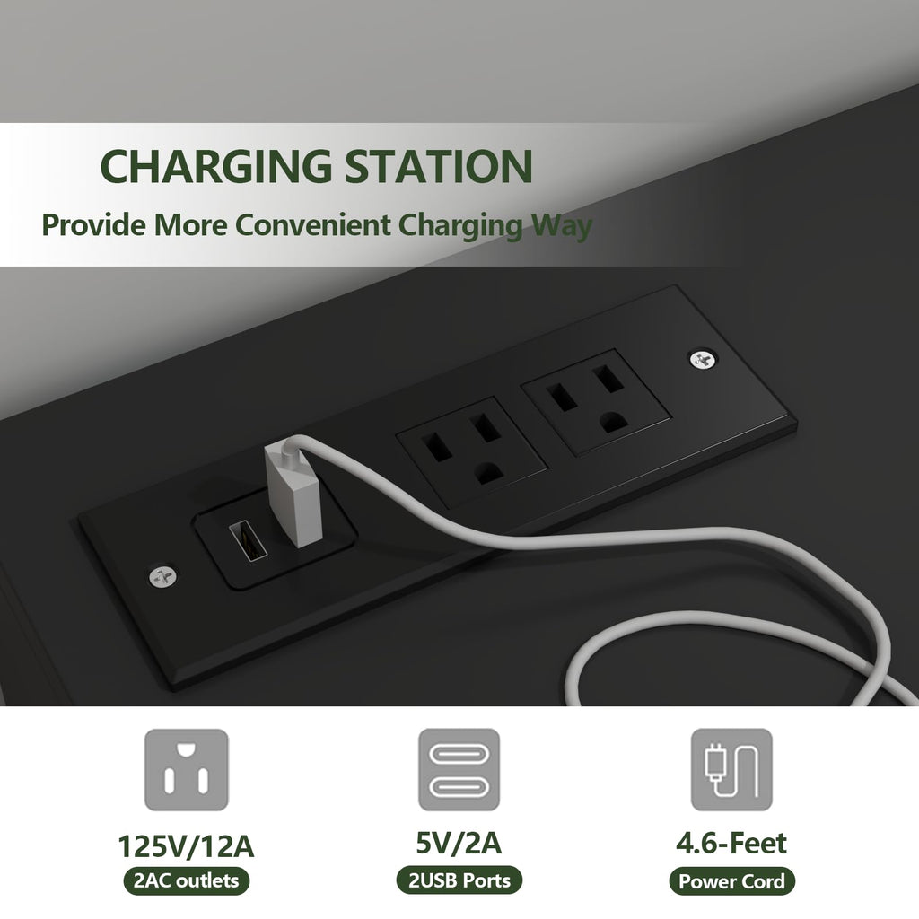 Loomie Drawers Dresser, White Drawer Dresser with Power Outlet, Accent Chests of Drawers with LED Light