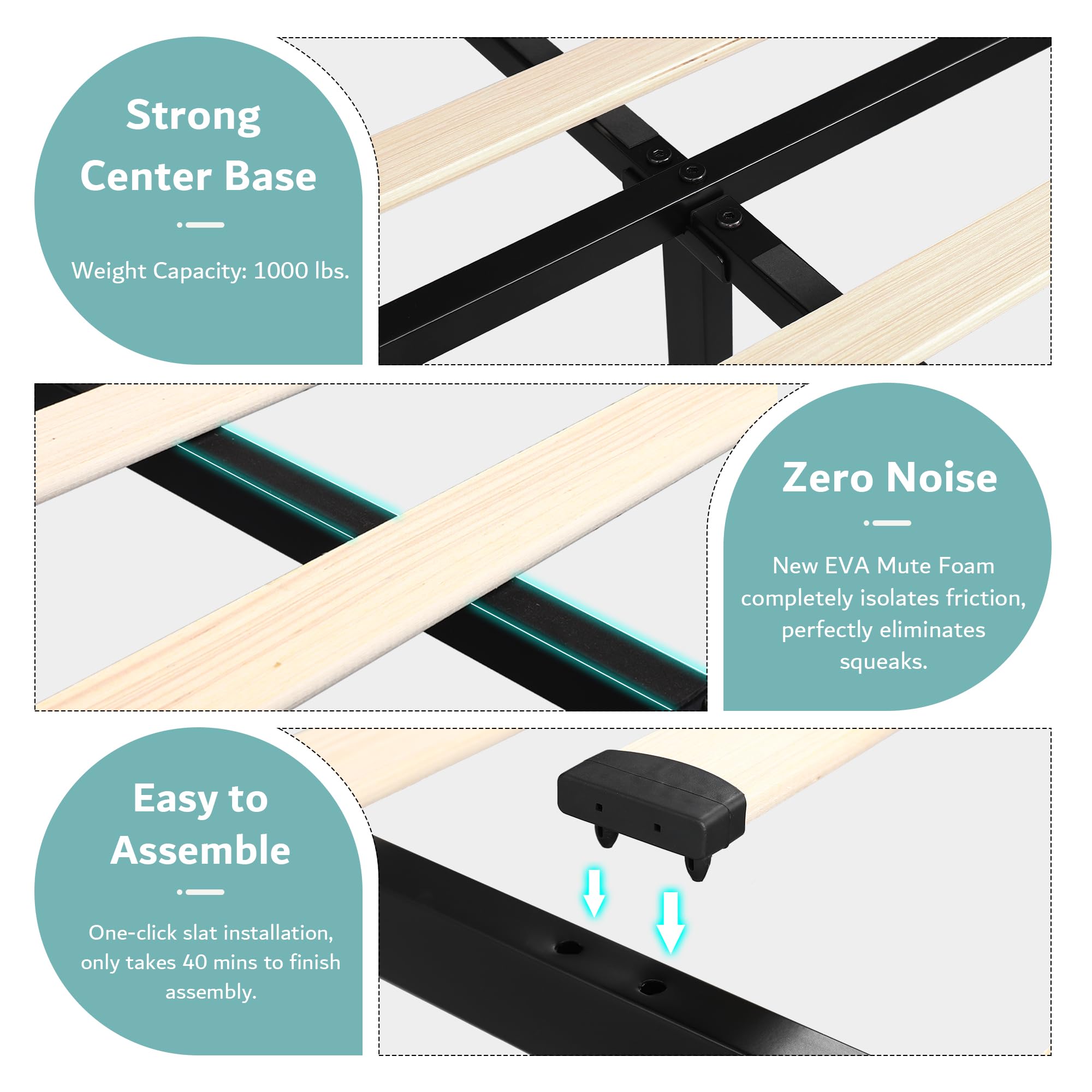 iPormis Bed Frame with 4 Storage Drawers, Upholstered Platform Bed Frame with Charging Station