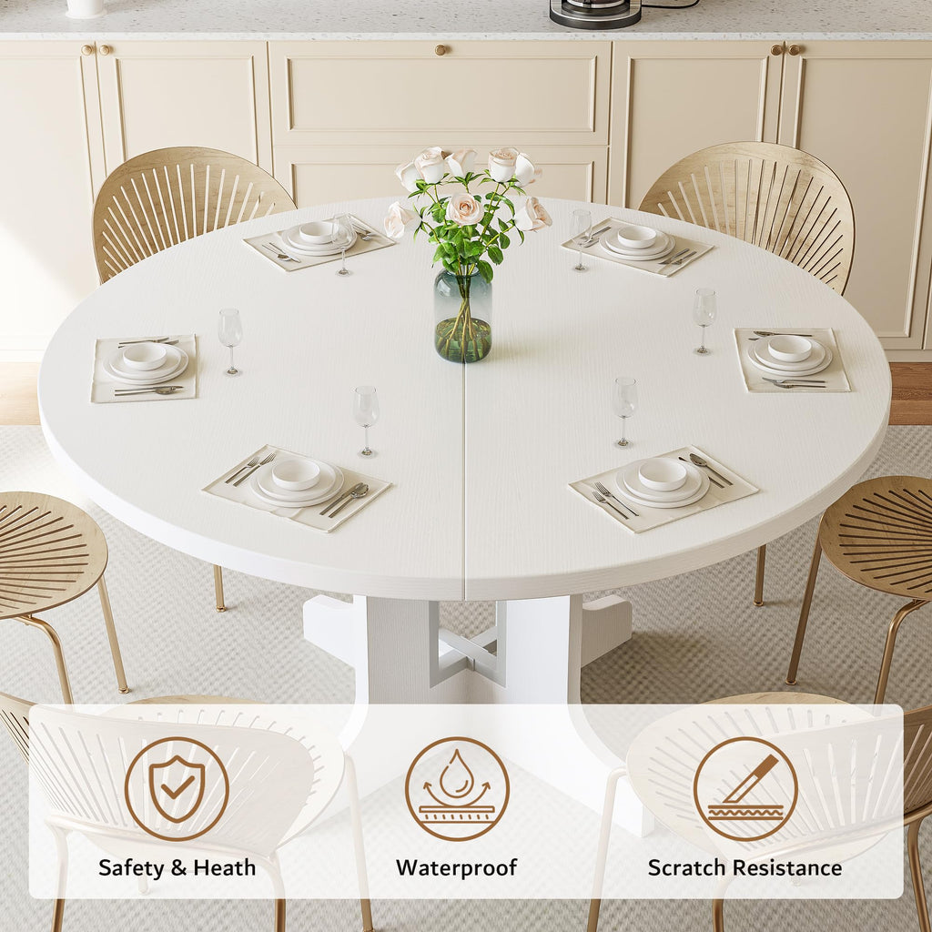 iPormis 59" Extendable Round Dining Table for 4-6, Modern Kitchen Table with Heavy Duty Pedestal Base & Wooden Top