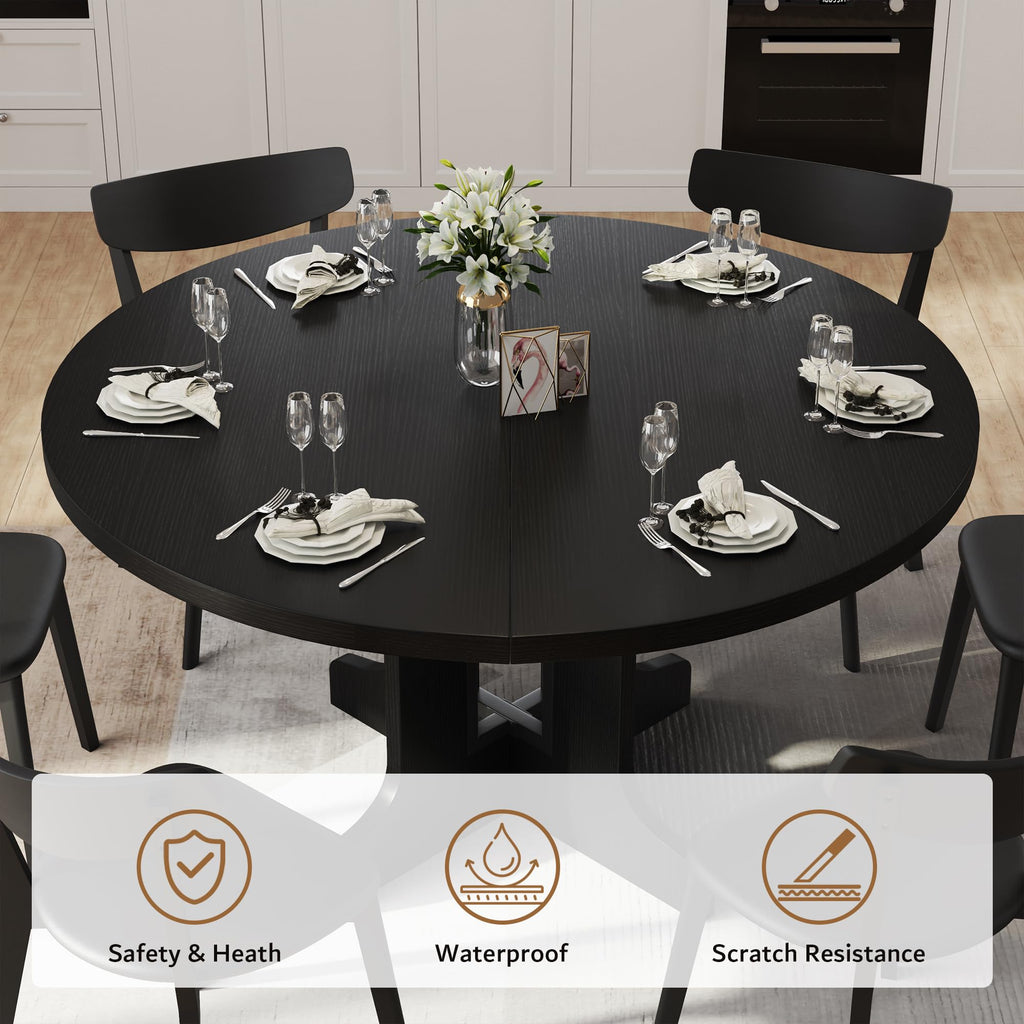 iPormis 59" Extendable Round Dining Table for 4-6, Modern Kitchen Table with Heavy Duty Pedestal Base & Wooden Top