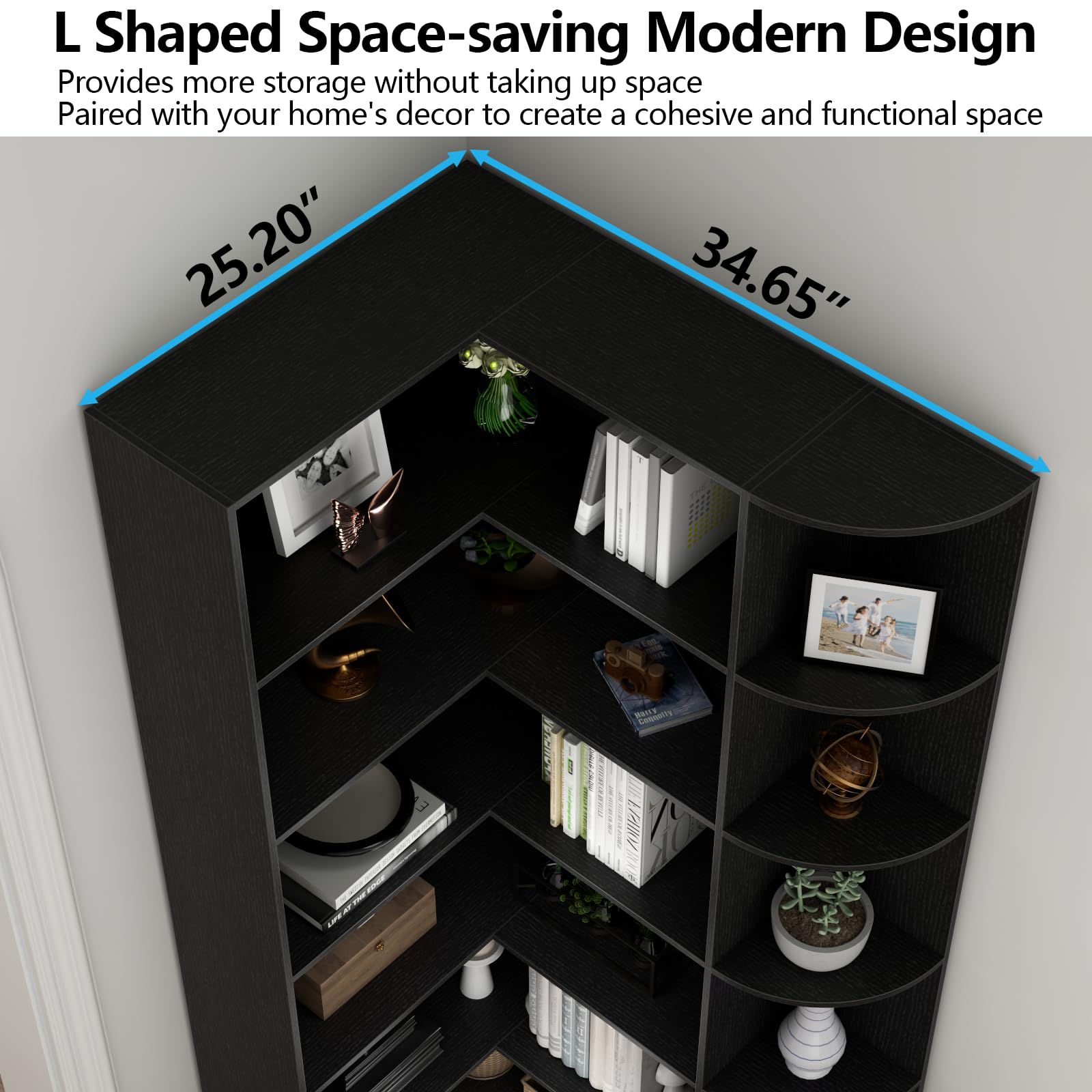 Loomie White Book Shelf, 6 Tiers Shelf Large Tall Corner Etagere Bookcase with Full Baffle, L-Shaped Modern Storage Display Industrial Bookshelves