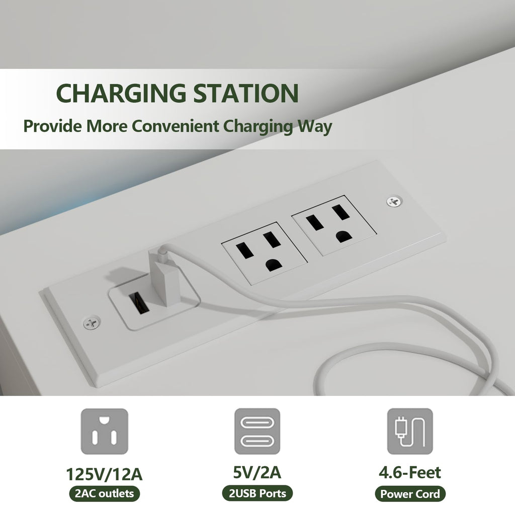 Loomie Drawers Dresser, White Drawer Dresser with Power Outlet, Accent Chests of Drawers with LED Light