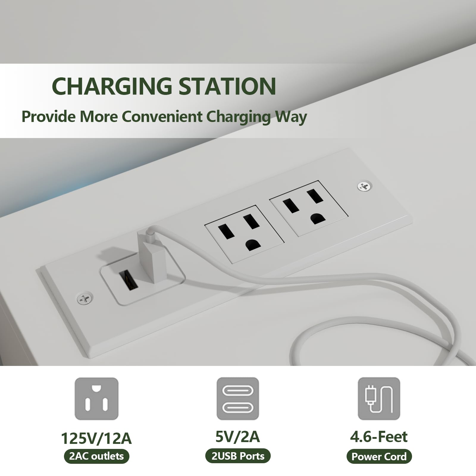 Loomie Drawers Dresser, White Drawer Dresser with Power Outlet, Accent Chests of Drawers with LED Light