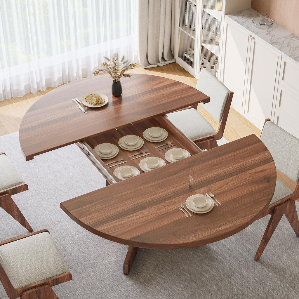 iPormis 59" Extendable Round Dining Table for 4-6, Modern Kitchen Table with Heavy Duty Pedestal Base & Wooden Top