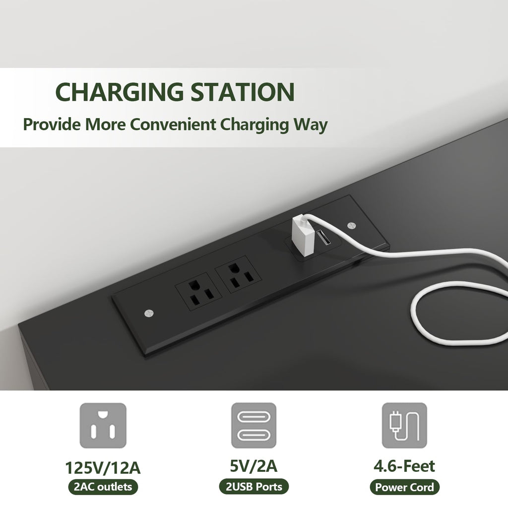 Loomie Drawers Dresser, White Drawer Dresser with Power Outlet, Accent Chests of Drawers with LED Light