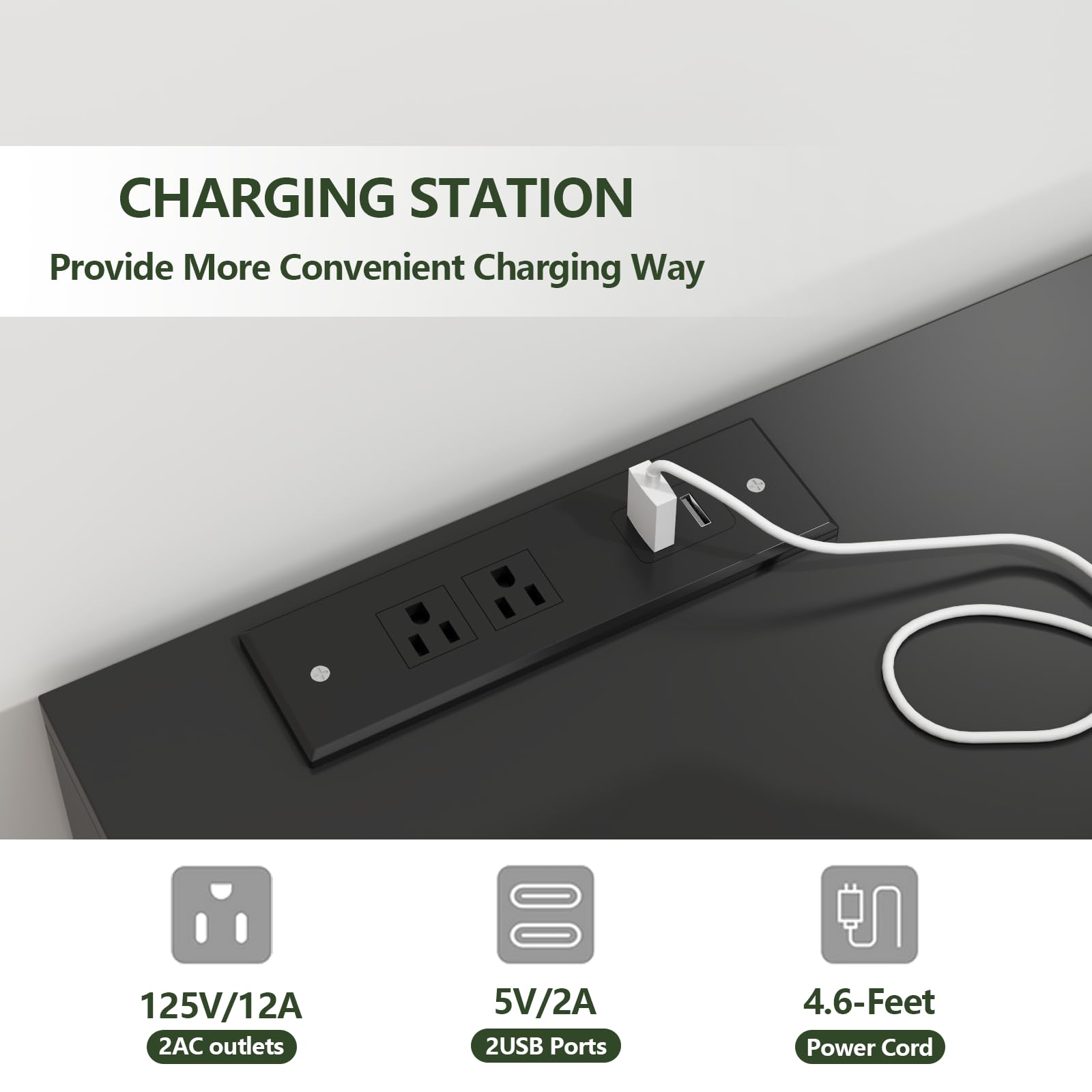 Loomie Drawers Dresser, White Drawer Dresser with Power Outlet, Accent Chests of Drawers with LED Light