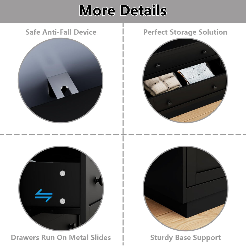 Loomie 6 Drawer Dresser, Modern Drawer Chests with Power Outlet and Led Light, Wide Chest of Drawers for Storage and Organization