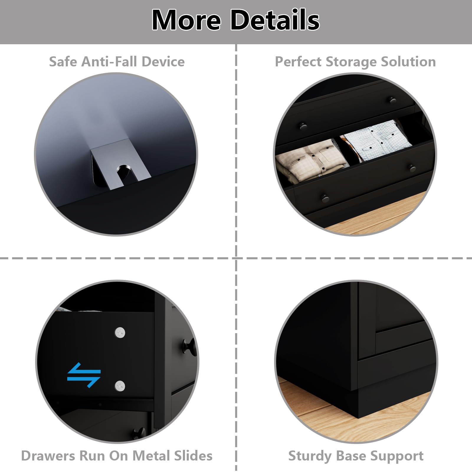 Loomie 6 Drawer Dresser, Modern Drawer Chests with Power Outlet and Led Light, Wide Chest of Drawers for Storage and Organization