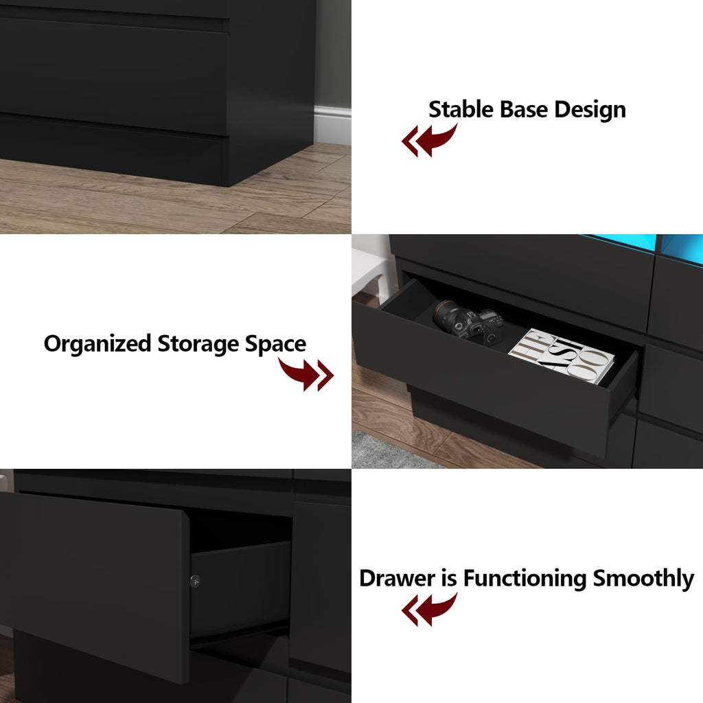 Loomie Drawers Dresser, White Drawer Dresser with Power Outlet, Accent Chests of Drawers with LED Light