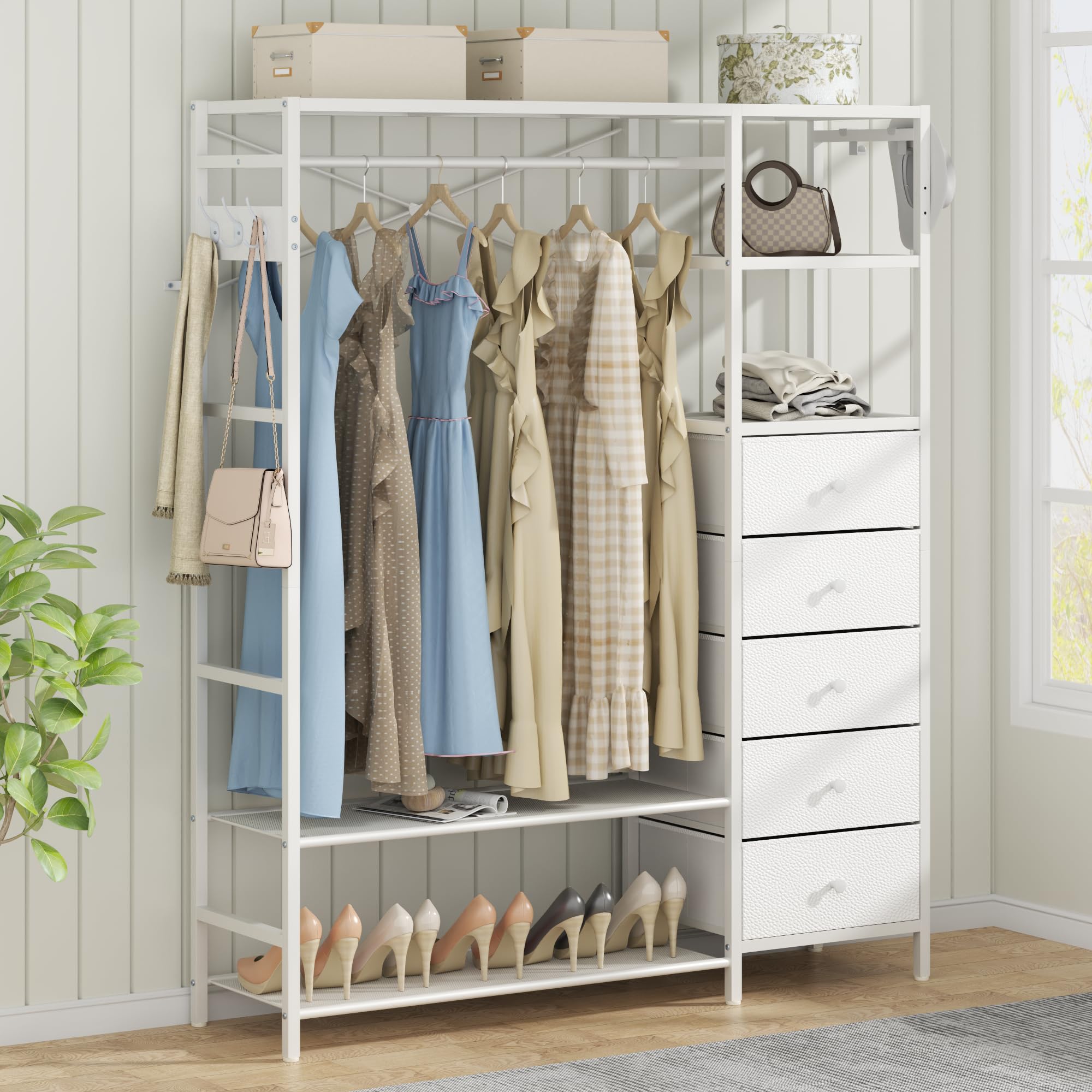 Loomie Heavy Duty Clothes Rack for Hanging Clothes with 5 Shelves & 5 Drawers