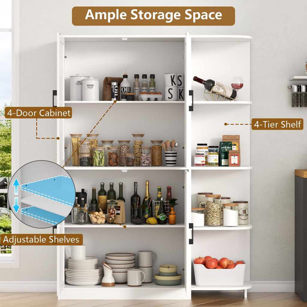 Loomie Kitchen Pantry Storage Cabinet, 64" Tall Freestanding Cupboard with Doors & Adjustable Shelves, Food Pantry Cabinet with 5-Tier External Shelf