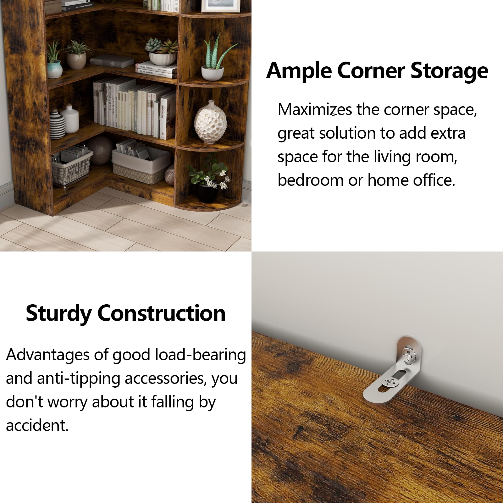 Loomie White Book Shelf, 6 Tiers Shelf Large Tall Corner Etagere Bookcase with Full Baffle, L-Shaped Modern Storage Display Industrial Bookshelves