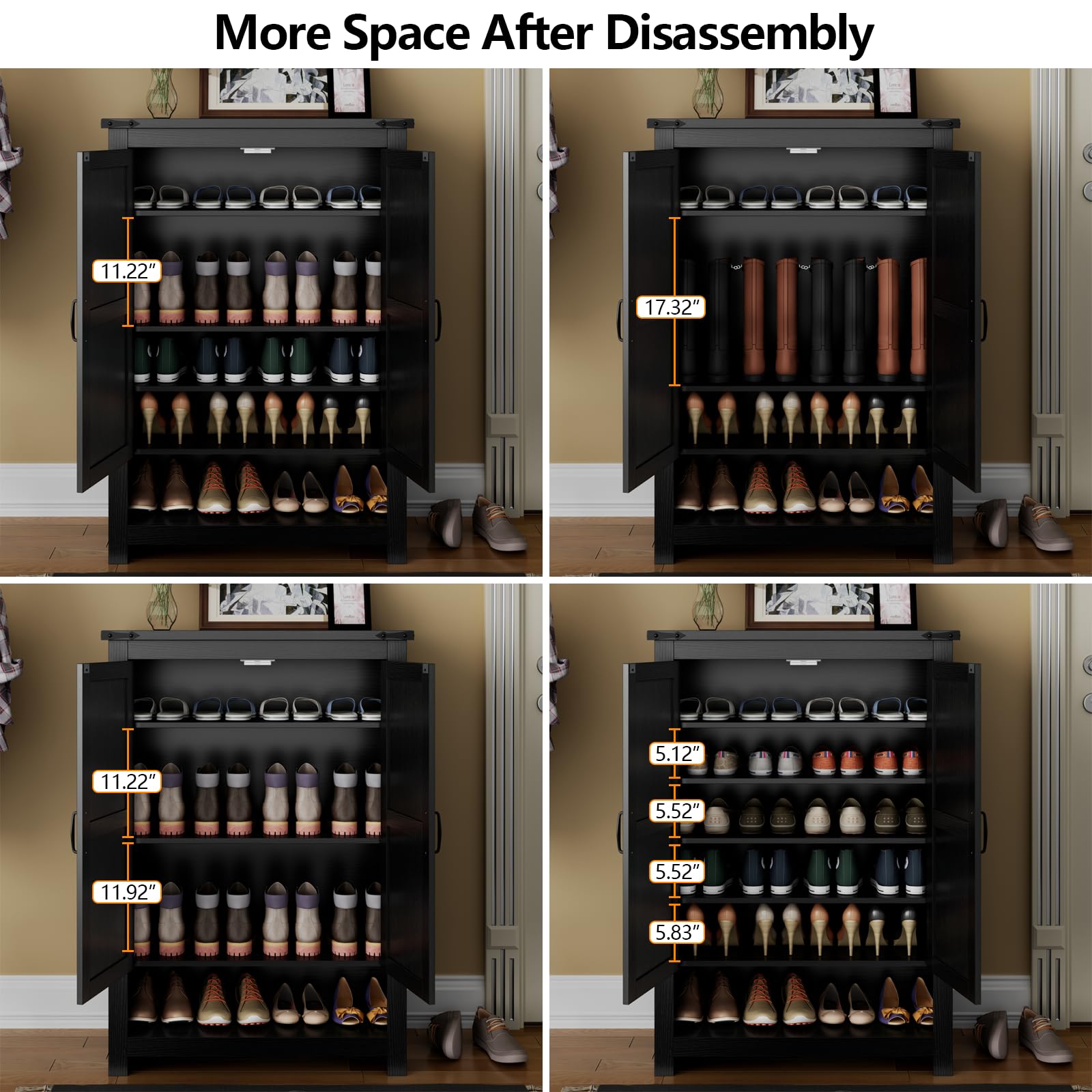 Loomie Shoe Cabinet with Doors, 7-Tier 28 Pair Shoe Cabinet Storage for Entryway, Hidden Narrow Shoe Cabinets with Adjustable Shelves