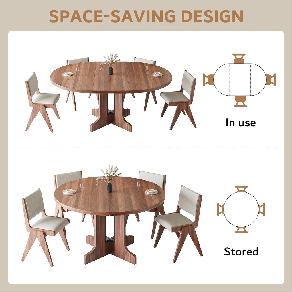 iPormis 59" Extendable Round Dining Table for 4-6, Modern Kitchen Table with Heavy Duty Pedestal Base & Wooden Top