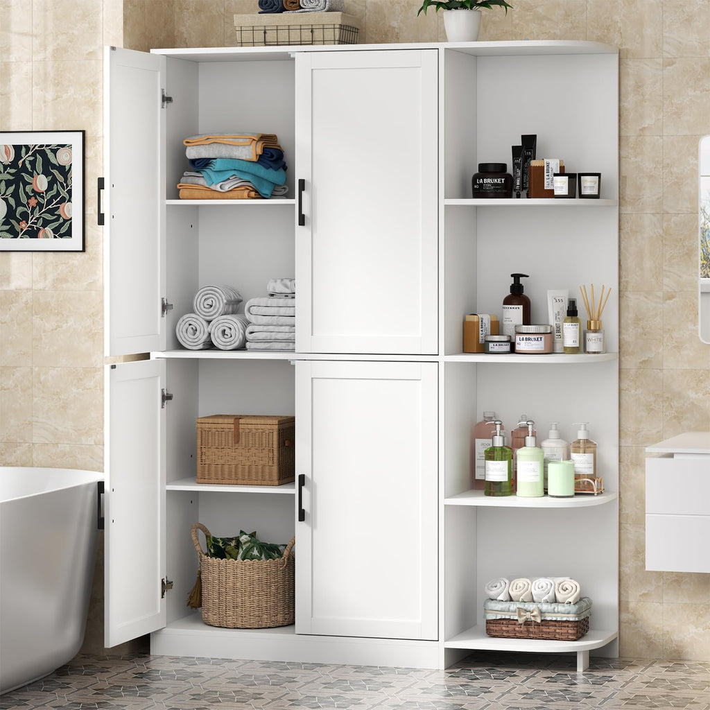 Loomie Kitchen Pantry Storage Cabinet, 64" Tall Freestanding Cupboard with Doors & Adjustable Shelves, Food Pantry Cabinet with 5-Tier External Shelf