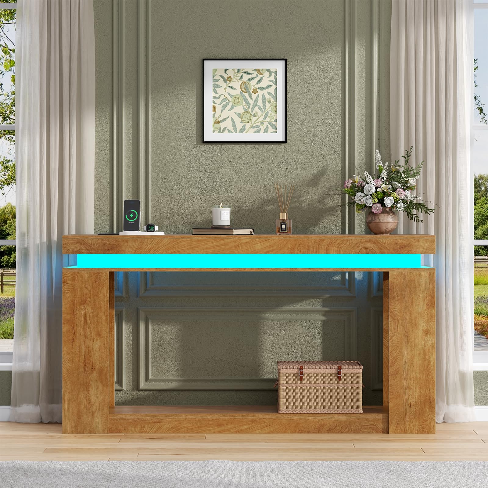 Loomie 63" Long Console Table with LED Lights & Power Outlet
