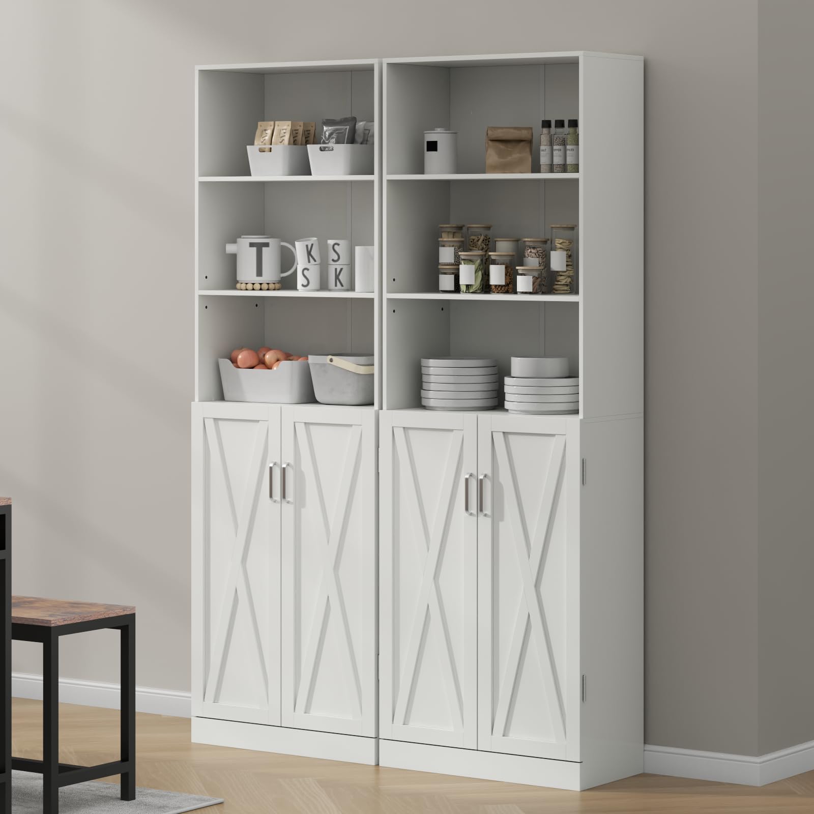 Loomie Industrial Bookshelf with Door, 6 Tier Farmhouse Book Shelf with Adjustable Shelves,70" Tall Display Etagere Bookcase